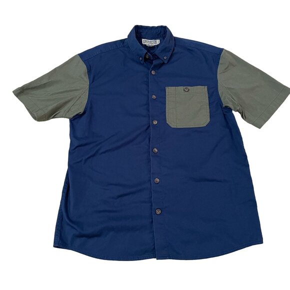 Duluth Trading Men's Everyday Shop Shirt Size Medium Green Blue Colorblock Retro - Picture 1 of 5